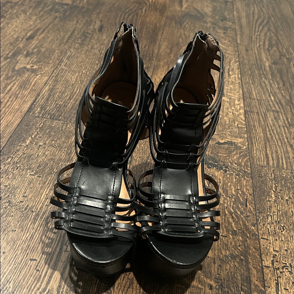 Charlotte Russe Black Gladiator Strappy Women's Platform Wedge Y2K Sandals (9)